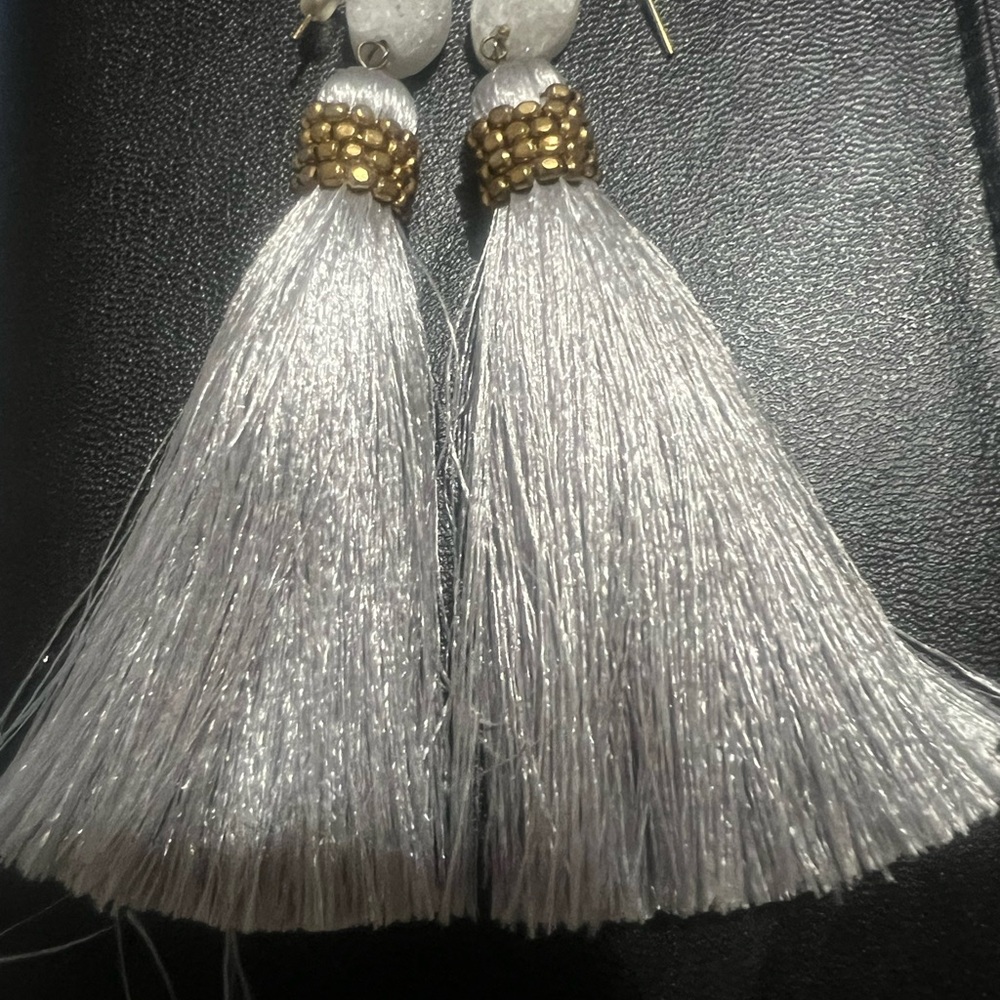 BaubleBar White and Gold Tassel Earrings